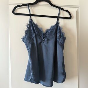 Abercrombie Satin Lace Trim Cami Top in Navy Blue Size XS